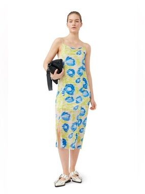 GANNI
Floral-print Sleeveless Midi Dress In 799 Strong Blue
